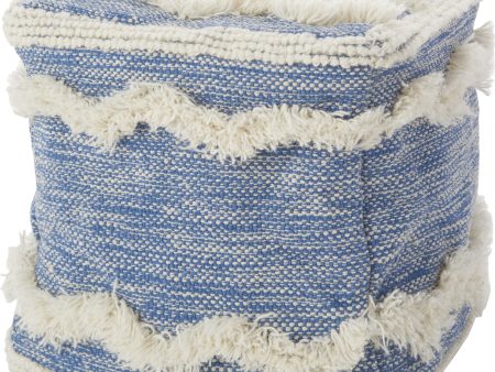 Nourison Life Styles Woven Chevron Pouf Blue by Mina Victory Supply