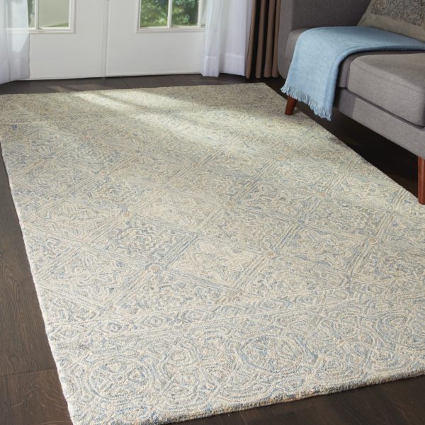 Azura AZM01 Ivory Light Blue Area Rug by Nourison For Sale