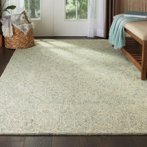 Azura AZM01 Ivory Grey Teal Area Rug by Nourison Online