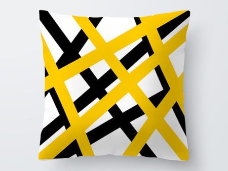 Yellow  Black Decorative Cushion Cover - Cross Line For Sale