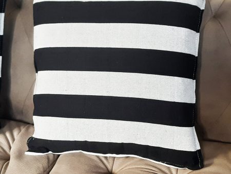 Cotton Handloom Cushion Cover Striped Black Grey Fashion